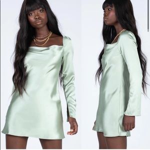 Princess Polly Star Power Green Long Sleeve Silky Mini Dress